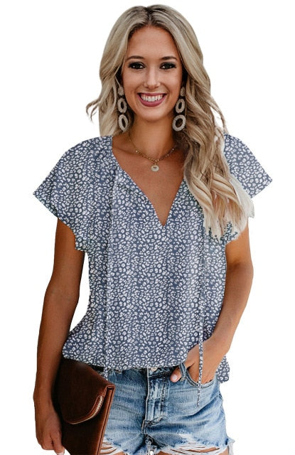 Women Blouses Butterfly Short Sleeves Shirt Summer Bow Lace Up Polka Dot Female Tops Ruffle Pullover Vintage Blusa