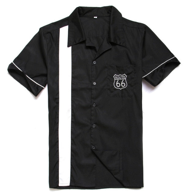 Men Shirt Short Sleeve Summer Rockabilly Bowling Cotton Casual Shirts Men Vintage Shirt Printed Splicing Camisa Masculina S-3XL
