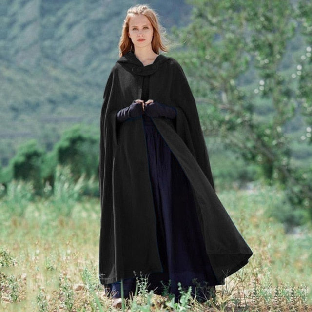 Women Winter Maxi Hooded Cape Coat Vintage Elegant Chic Shawl Loose Long Hooded Cloak Cape Ponchos Womens Wrap Coat