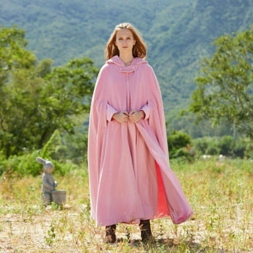 Women Winter Maxi Hooded Cape Coat Vintage Elegant Chic Shawl Loose Long Hooded Cloak Cape Ponchos Womens Wrap Coat