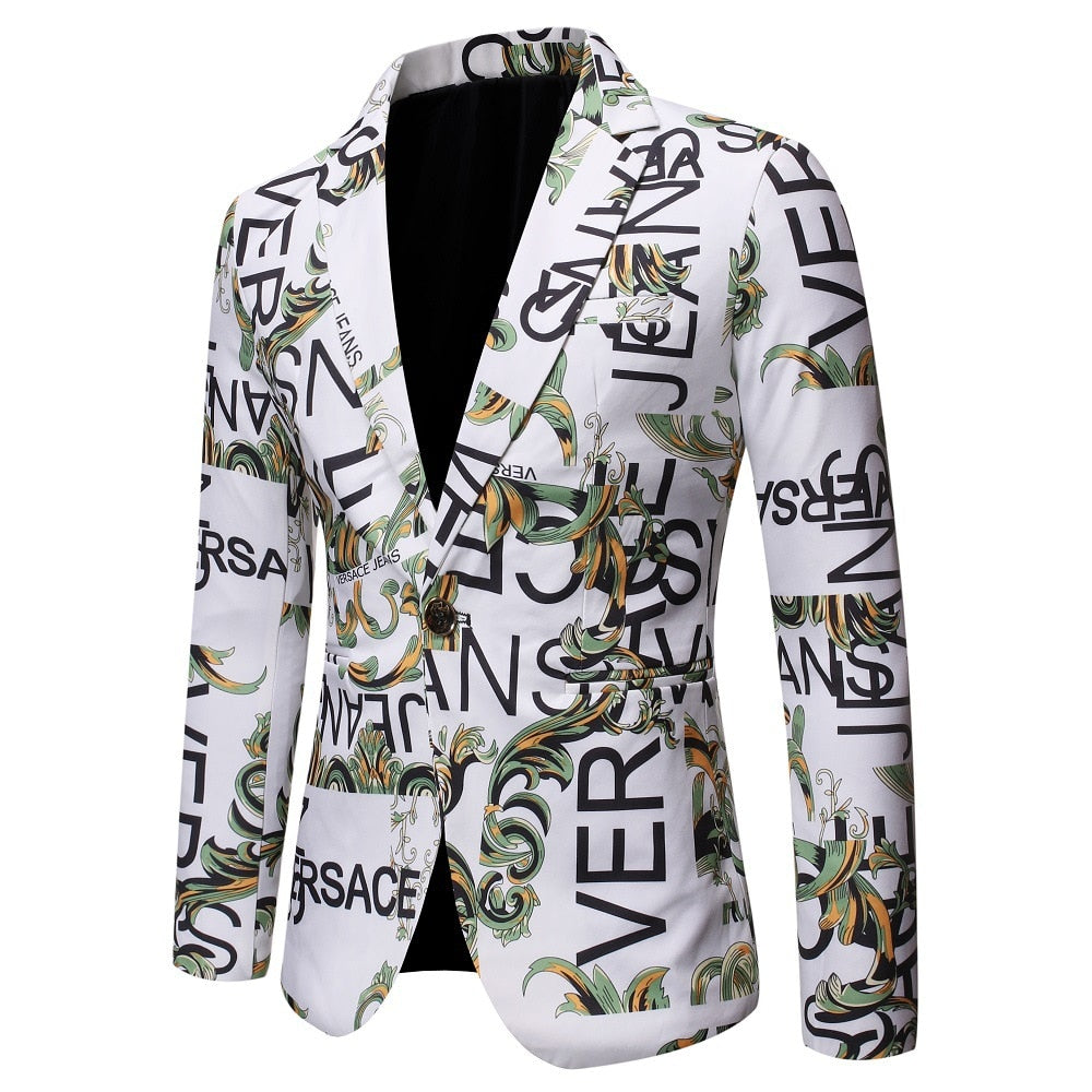 Brand clothing Men Fashion Suit Party Coat Casual Slim Fit Jackets Buttons Suit letter Floral Print Painting Blazers Male