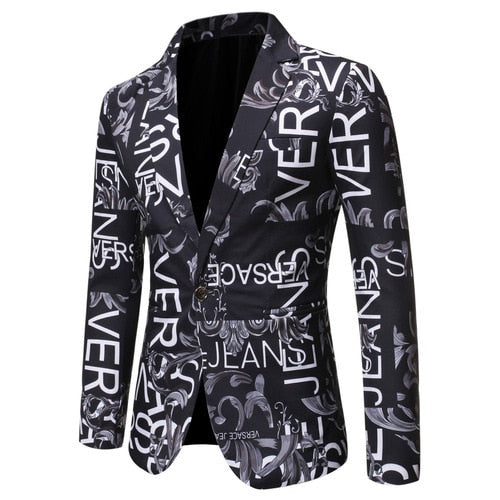Brand clothing Men Fashion Suit Party Coat Casual Slim Fit Jackets Buttons Suit letter Floral Print Painting Blazers Male