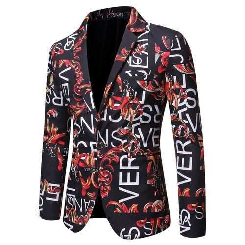 Brand clothing Men Fashion Suit Party Coat Casual Slim Fit Jackets Buttons Suit letter Floral Print Painting Blazers Male