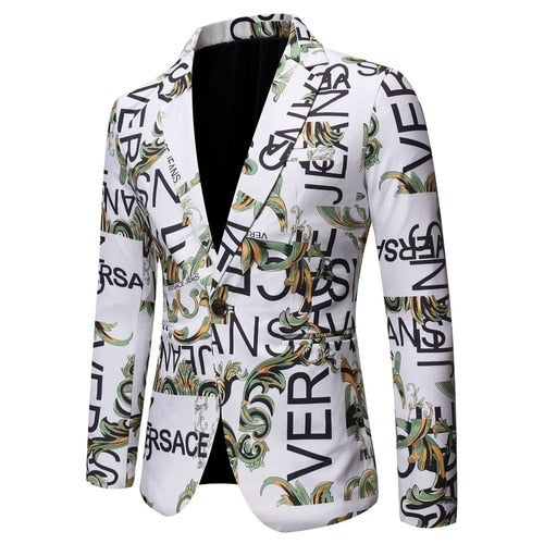 Brand clothing Men Fashion Suit Party Coat Casual Slim Fit Jackets Buttons Suit letter Floral Print Painting Blazers Male
