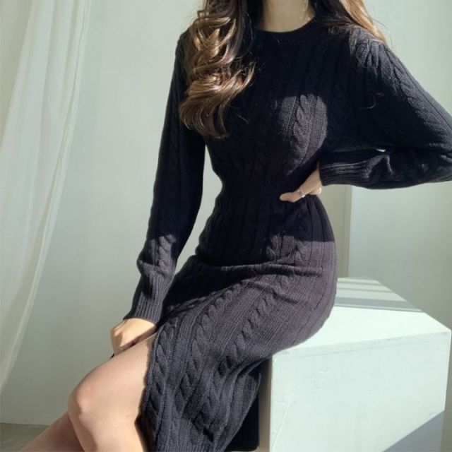 Winter Women'S Dress Bodycon Sweater Women Dress Long Sleeve Knitted Dresses Maxi Vintage Oversize Dresses Evening Fall