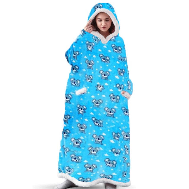 Super Long Flannel Blanket with Sleeves Winter Hoodies Sweatshirt Women Men Pullover Fleece Giant TV Blanket Oversized WF032