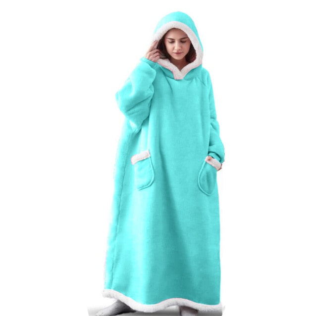 Super Long Flannel Blanket with Sleeves Winter Hoodies Sweatshirt Women Men Pullover Fleece Giant TV Blanket Oversized WF032