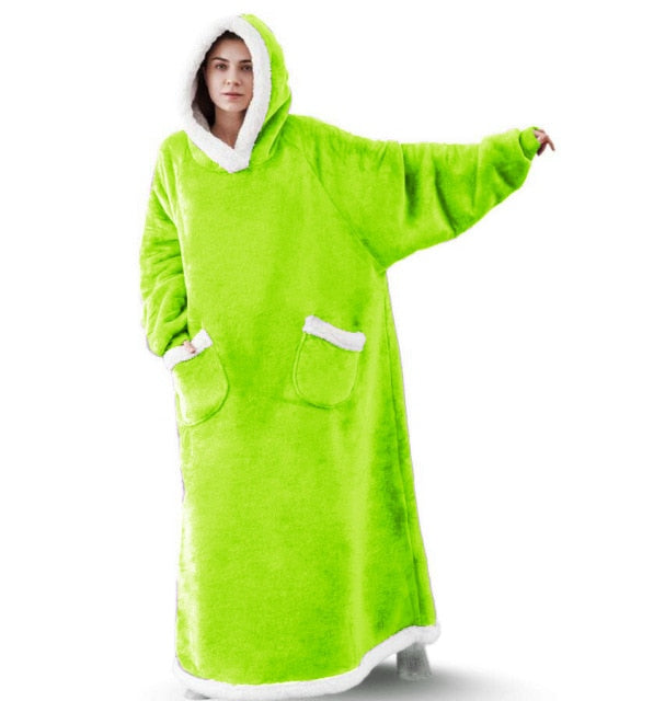 Super Long Flannel Blanket with Sleeves Winter Hoodies Sweatshirt Women Men Pullover Fleece Giant TV Blanket Oversized WF032
