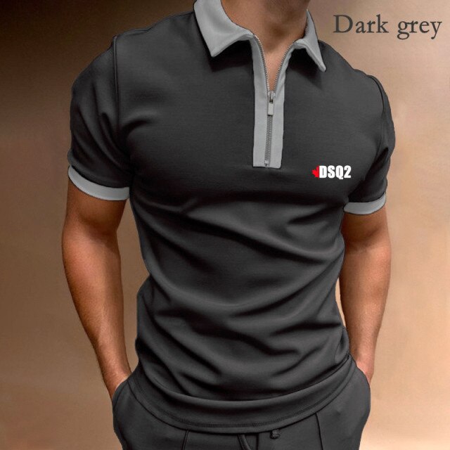 maoxiangshop Fall Winter New Men Polo Shirts Cotton Blends Striped Full Sleeve High Quality Casual Turn-Down Collar Zipper Thermal Top