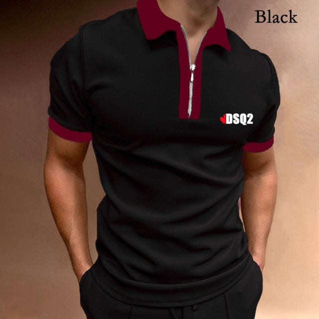 maoxiangshop Fall Winter New Men Polo Shirts Cotton Blends Striped Full Sleeve High Quality Casual Turn-Down Collar Zipper Thermal Top