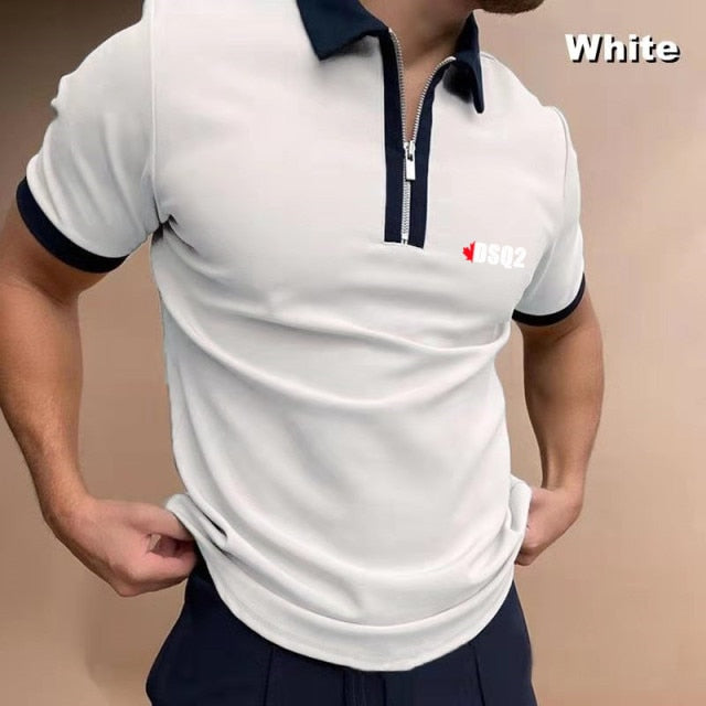 maoxiangshop Fall Winter New Men Polo Shirts Cotton Blends Striped Full Sleeve High Quality Casual Turn-Down Collar Zipper Thermal Top