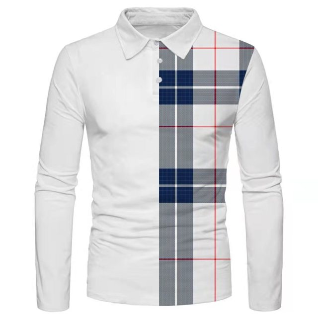 maoxiangshop Fall Winter New Men Polo Shirts Cotton Blends Striped Full Sleeve High Quality Casual Turn-Down Collar Zipper Thermal Top