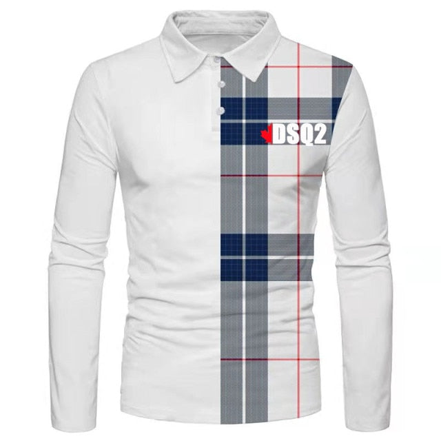 maoxiangshop Fall Winter New Men Polo Shirts Cotton Blends Striped Full Sleeve High Quality Casual Turn-Down Collar Zipper Thermal Top