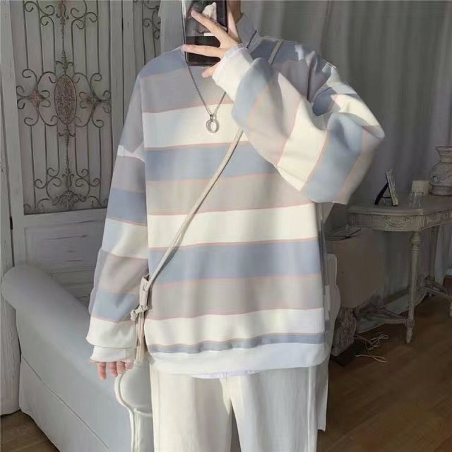 Striped sweater men Korean style loose top trend wild handsome japanese style round neck sweater spring and autumn thin clothes