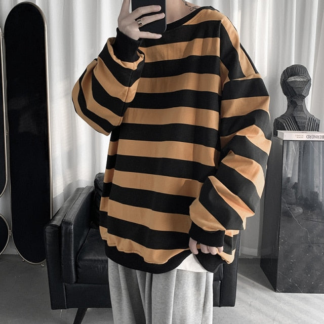 maoxiangshop Autumn Spring Striped White Hoodies Sweatshirt For Men's Loose Hip Hop Punk Pullover Streetwear Casual Fashion Clothes