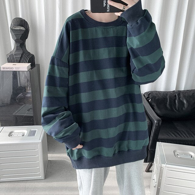 maoxiangshop Autumn Spring Striped White Hoodies Sweatshirt For Men's Loose Hip Hop Punk Pullover Streetwear Casual Fashion Clothes
