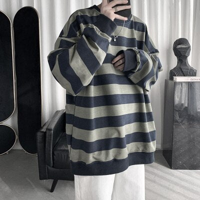 maoxiangshop Autumn Spring Striped White Hoodies Sweatshirt For Men's Loose Hip Hop Punk Pullover Streetwear Casual Fashion Clothes