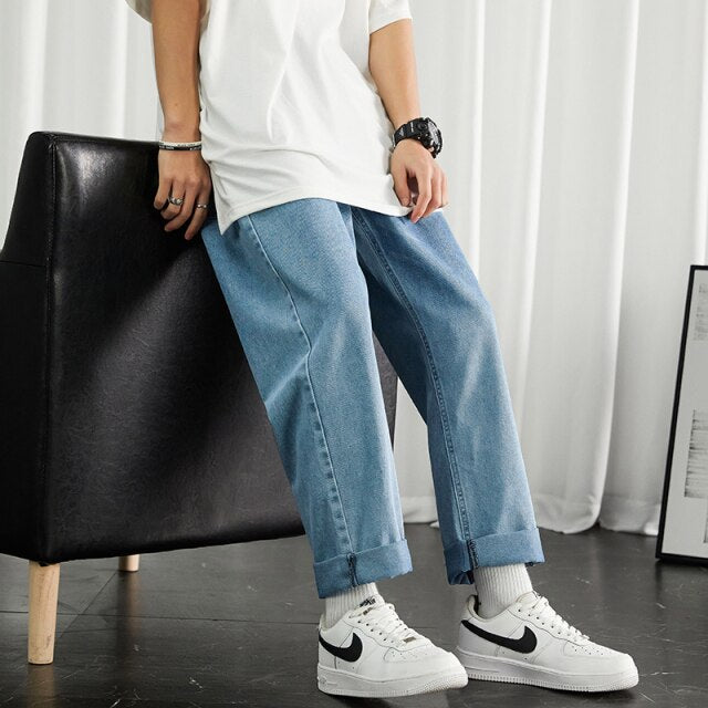 Men Black Korean Jeans Mens High Quality Streetwear Fashion Casual Baggy Straight Simple Cozy All-match Male Denim Pants