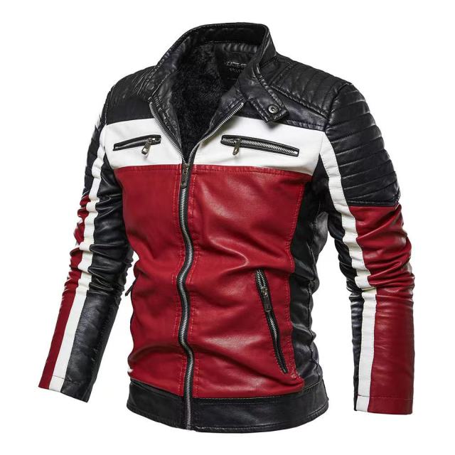 Men's Faux Fur Trench Coat Winter Motorcycle PU Leather Bomber Jacket Men Stand Collar Windbreaker Jackets Slim Warm Outerwear