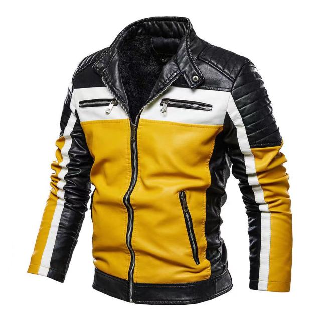 Men's Faux Fur Trench Coat Winter Motorcycle PU Leather Bomber Jacket Men Stand Collar Windbreaker Jackets Slim Warm Outerwear