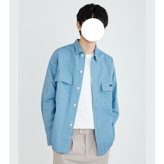 maoxiangshop Spring Autumn Men's Blouse Turn Down Collar Long-sleeved Pocket Fashion New Casual Solid Color Personality Wear Male Shirt Top