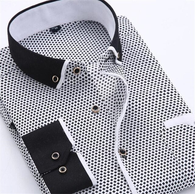 Covrlge Men Fashion Casual Long Sleeved Printed shirt Slim Fit Male Social Business Dress Shirt Brand Men Clothing Soft MCL183