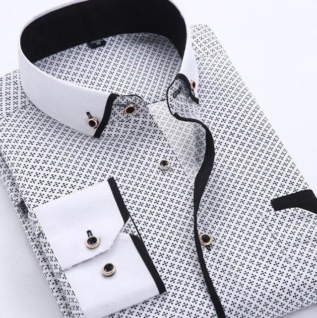Covrlge Men Fashion Casual Long Sleeved Printed shirt Slim Fit Male Social Business Dress Shirt Brand Men Clothing Soft MCL183