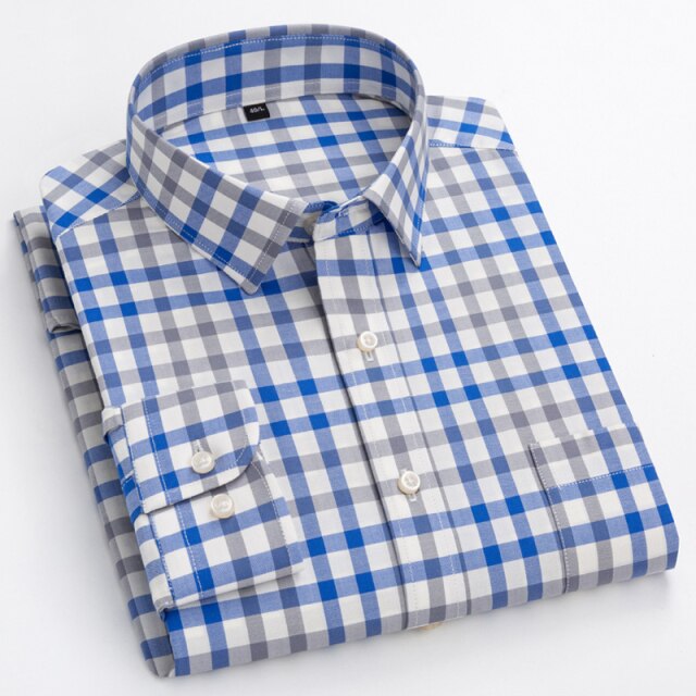 Men's Casual Plaid Shirt Comfortable Special Design Long Sleeve Easy-care Shirts High Quality 100% Cotton Smart Shirts