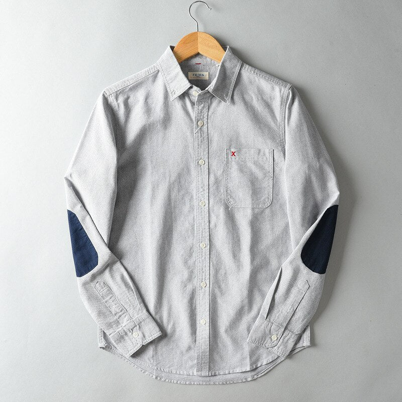 maoxiangshop Spring Autumn Long Sleeve Shirt Men Turn-down Collar Single-breasted Patchwork Slim Fit Casual Shirt Streetwear