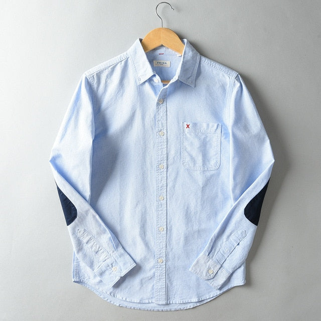 maoxiangshop Spring Autumn Long Sleeve Shirt Men Turn-down Collar Single-breasted Patchwork Slim Fit Casual Shirt Streetwear