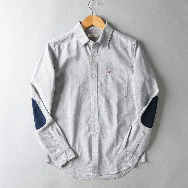 maoxiangshop Spring Autumn Long Sleeve Shirt Men Turn-down Collar Single-breasted Patchwork Slim Fit Casual Shirt Streetwear