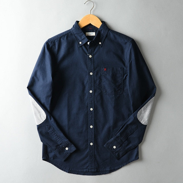 maoxiangshop Spring Autumn Long Sleeve Shirt Men Turn-down Collar Single-breasted Patchwork Slim Fit Casual Shirt Streetwear