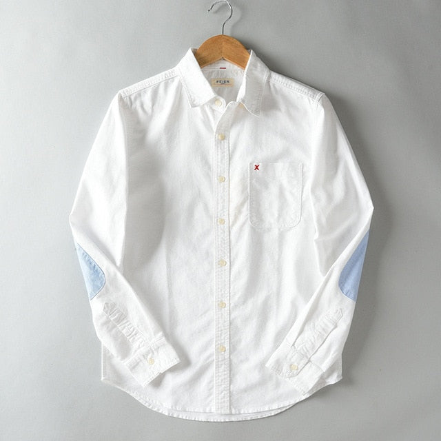 maoxiangshop Spring Autumn Long Sleeve Shirt Men Turn-down Collar Single-breasted Patchwork Slim Fit Casual Shirt Streetwear