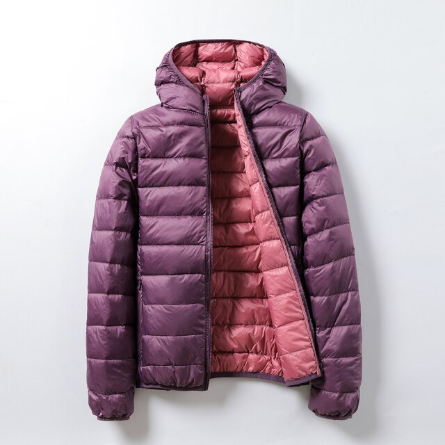 Women's Jackets Outwear Down Jackets Women Ultra Light Hooded Basic Jacket Feather Famale Jackets Two Side Reversible Warm Coat