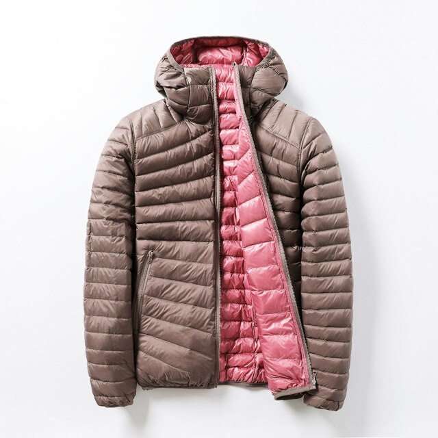 Women's Jackets Outwear Down Jackets Women Ultra Light Hooded Basic Jacket Feather Famale Jackets Two Side Reversible Warm Coat