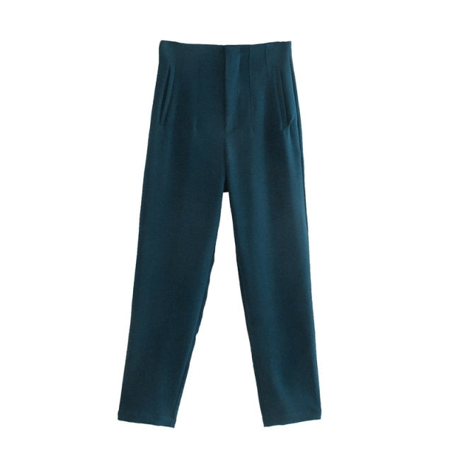 Spring Trouser Suits High Waisted Pants Women Fashion Office Beige Pants Chic Button Zip Elegant Pink Casual Woman Pants