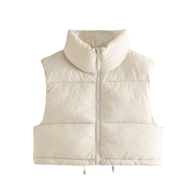Vintage Women Warm Short Waistcoats Autumn-Winter Fashion Ladies Cute Puffer Vest Coats Sweet Girls Chic Outerwea