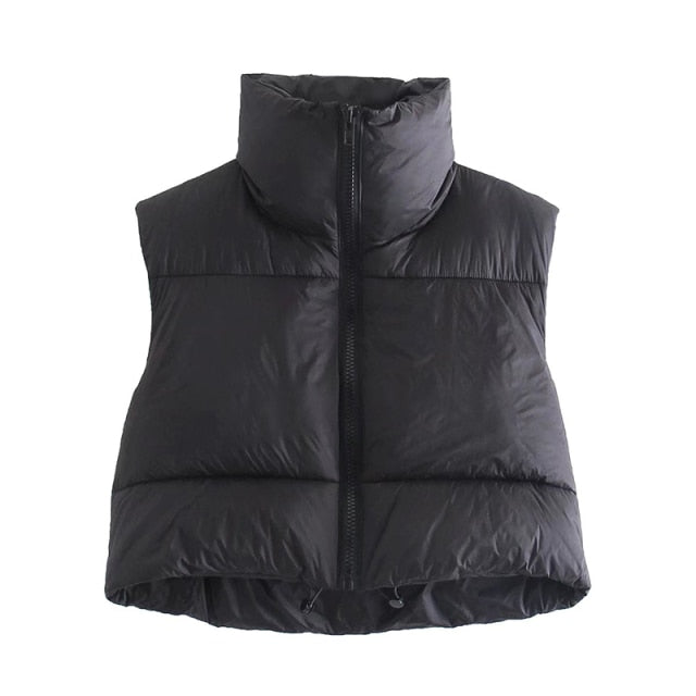 Vintage Women Warm Short Waistcoats Autumn-Winter Fashion Ladies Cute Puffer Vest Coats Sweet Girls Chic Outerwea