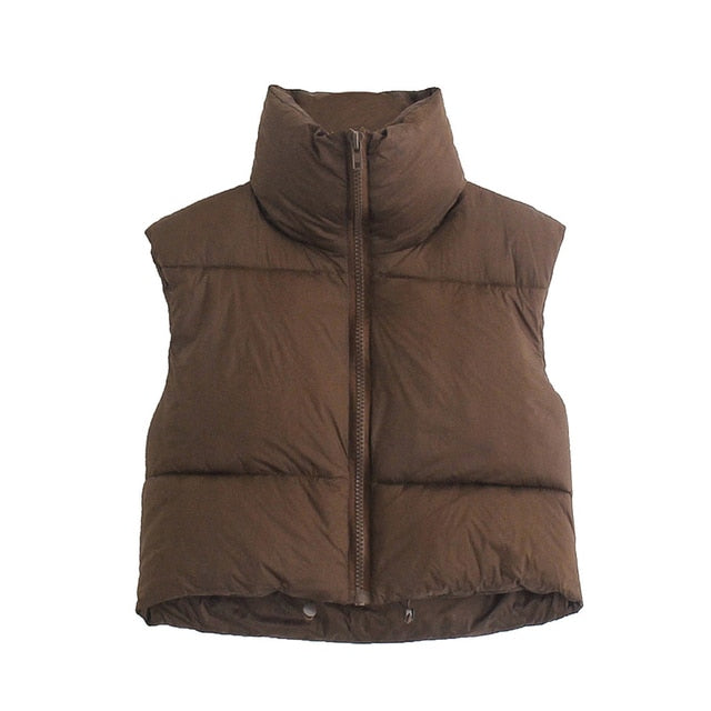 Vintage Women Warm Short Waistcoats Autumn-Winter Fashion Ladies Cute Puffer Vest Coats Sweet Girls Chic Outerwea