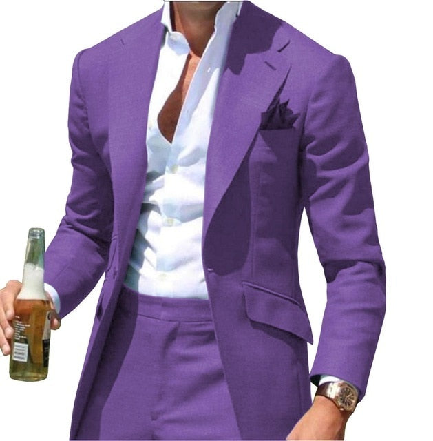 Peak Causal Slim Fit Notched Label Green Mens suit Blazer Formal Business For Wedding Groom Causal Jacket and pants