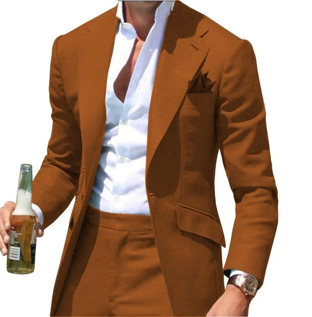 Peak Causal Slim Fit Notched Label Green Mens suit Blazer Formal Business For Wedding Groom Causal Jacket and pants