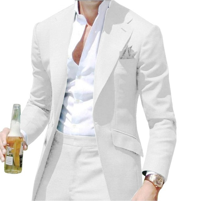 Peak Causal Slim Fit Notched Label Green Mens suit Blazer Formal Business For Wedding Groom Causal Jacket and pants