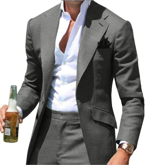 Peak Causal Slim Fit Notched Label Green Mens suit Blazer Formal Business For Wedding Groom Causal Jacket and pants
