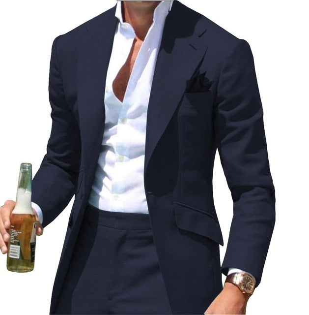 Peak Causal Slim Fit Notched Label Green Mens suit Blazer Formal Business For Wedding Groom Causal Jacket and pants
