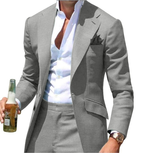Peak Causal Slim Fit Notched Label Green Mens suit Blazer Formal Business For Wedding Groom Causal Jacket and pants