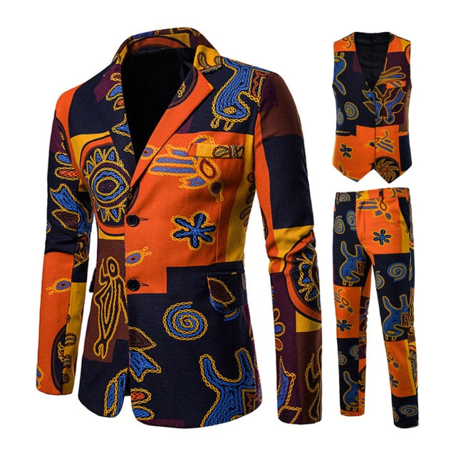 Mens Suits 3 Piece National Style Men's Wedding Suit Slim Fit African Bohemian Blazer Vest Pants for Party Business