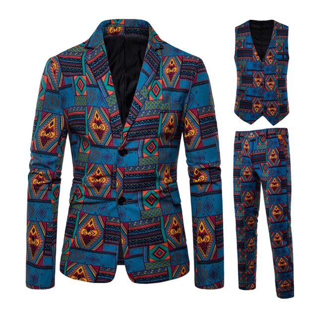 Mens Suits 3 Piece National Style Men's Wedding Suit Slim Fit African Bohemian Blazer Vest Pants for Party Business
