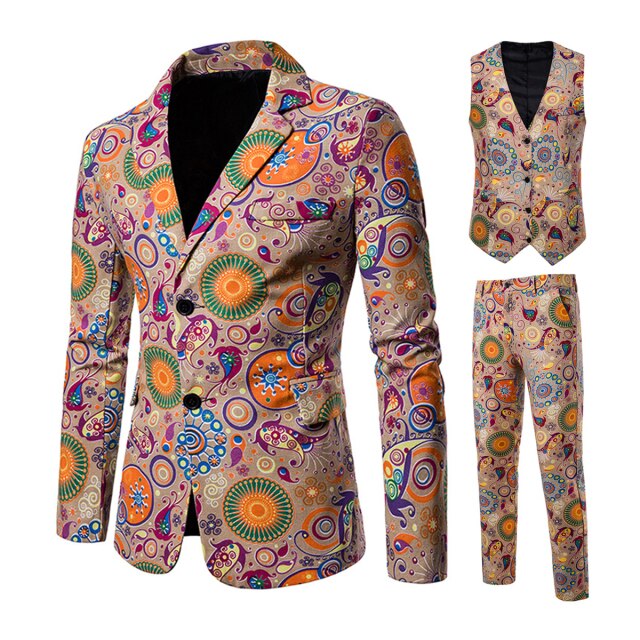 Mens Suits 3 Piece National Style Men's Wedding Suit Slim Fit African Bohemian Blazer Vest Pants for Party Business