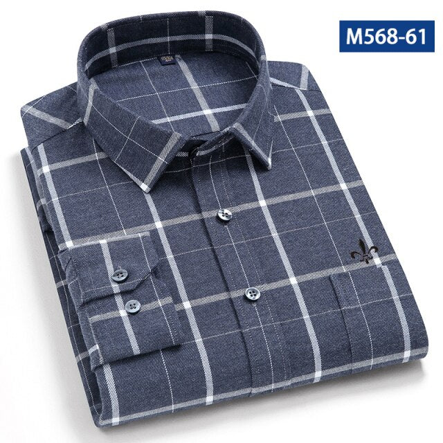 maoxiangshop Camisa Social Masculina Men's Cotton Plaid Casual Shirt Pocket Long Sleeve Standard-fit Comfortable Shirts Slim Fit