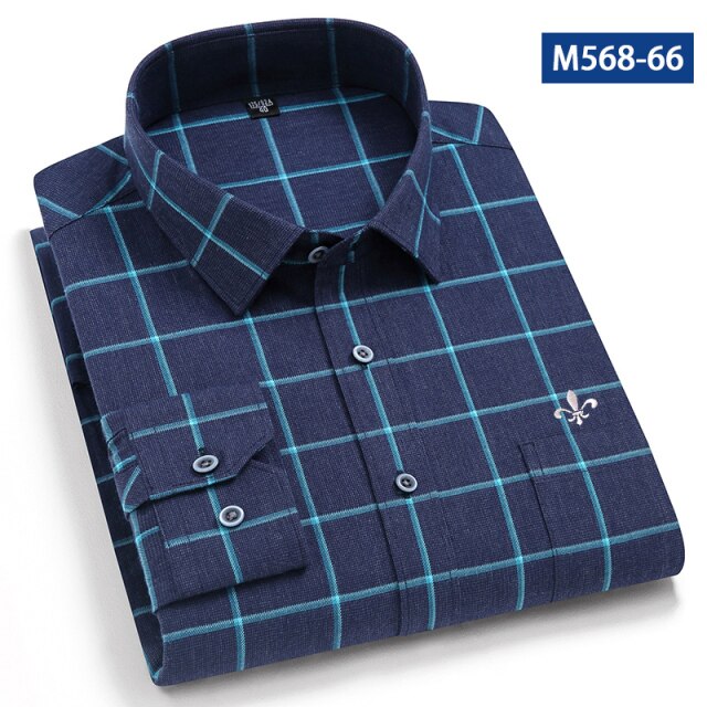 maoxiangshop Camisa Social Masculina Men's Cotton Plaid Casual Shirt Pocket Long Sleeve Standard-fit Comfortable Shirts Slim Fit